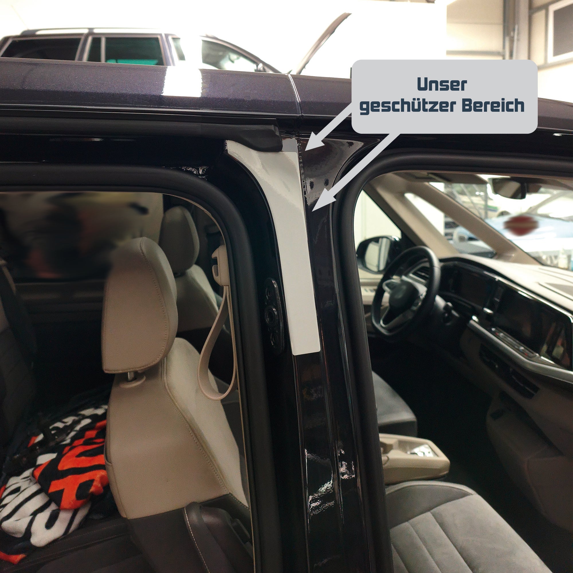 Lackschutzfolie für VW T7 Schiebetür Holm B-Säule Schutzfolie Folie Rechts Oben